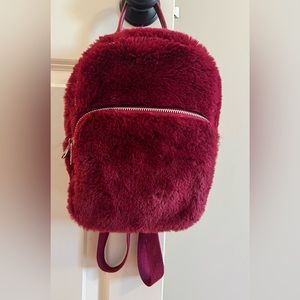 GIRLS fuzzy maroon backpack